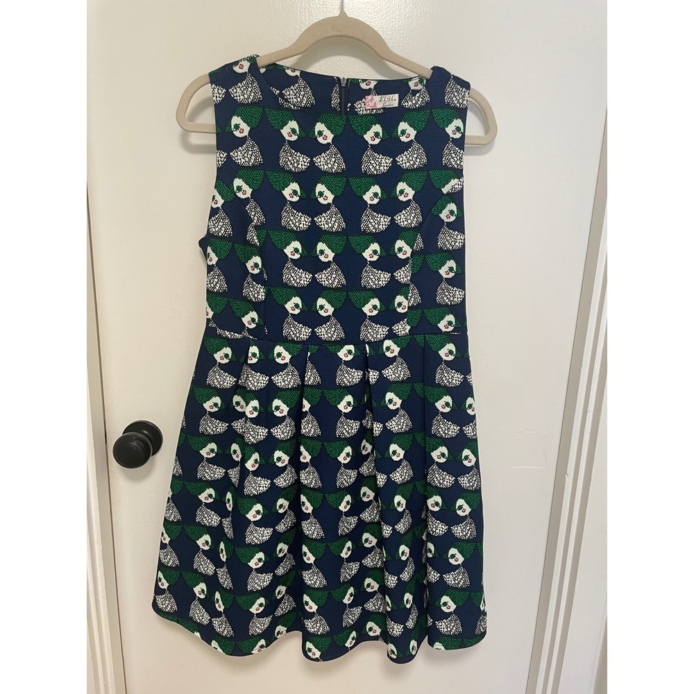 Shikka London Mod Girl Novelty Print Dress Navy Sleeveless Fit & Flare Small